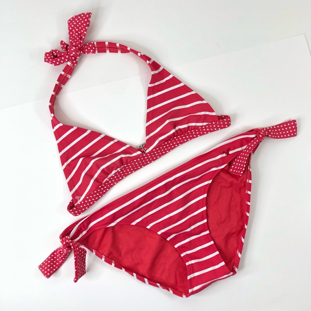 American Eagle Pink White Stripped Swim Bottoms M